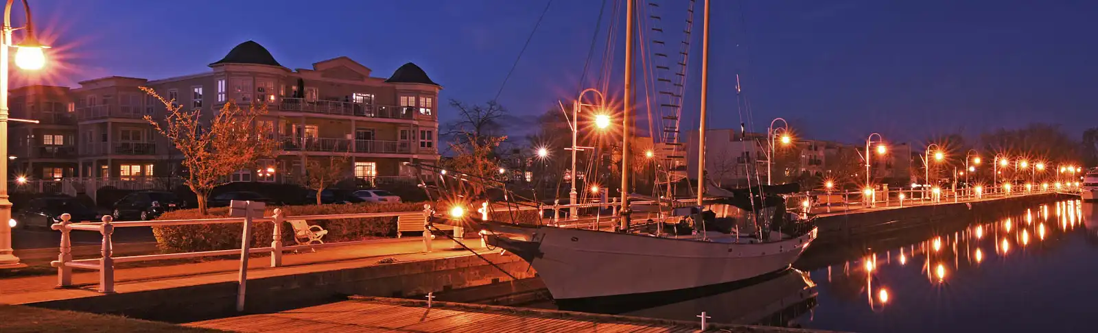 Cobourg marina at night
