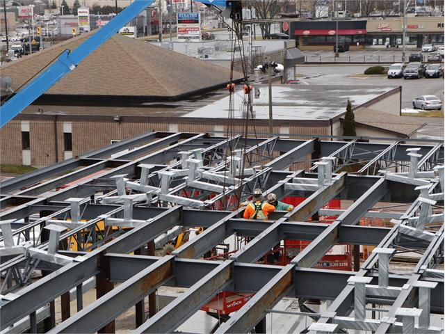 Aerial view of the roof being constructed.