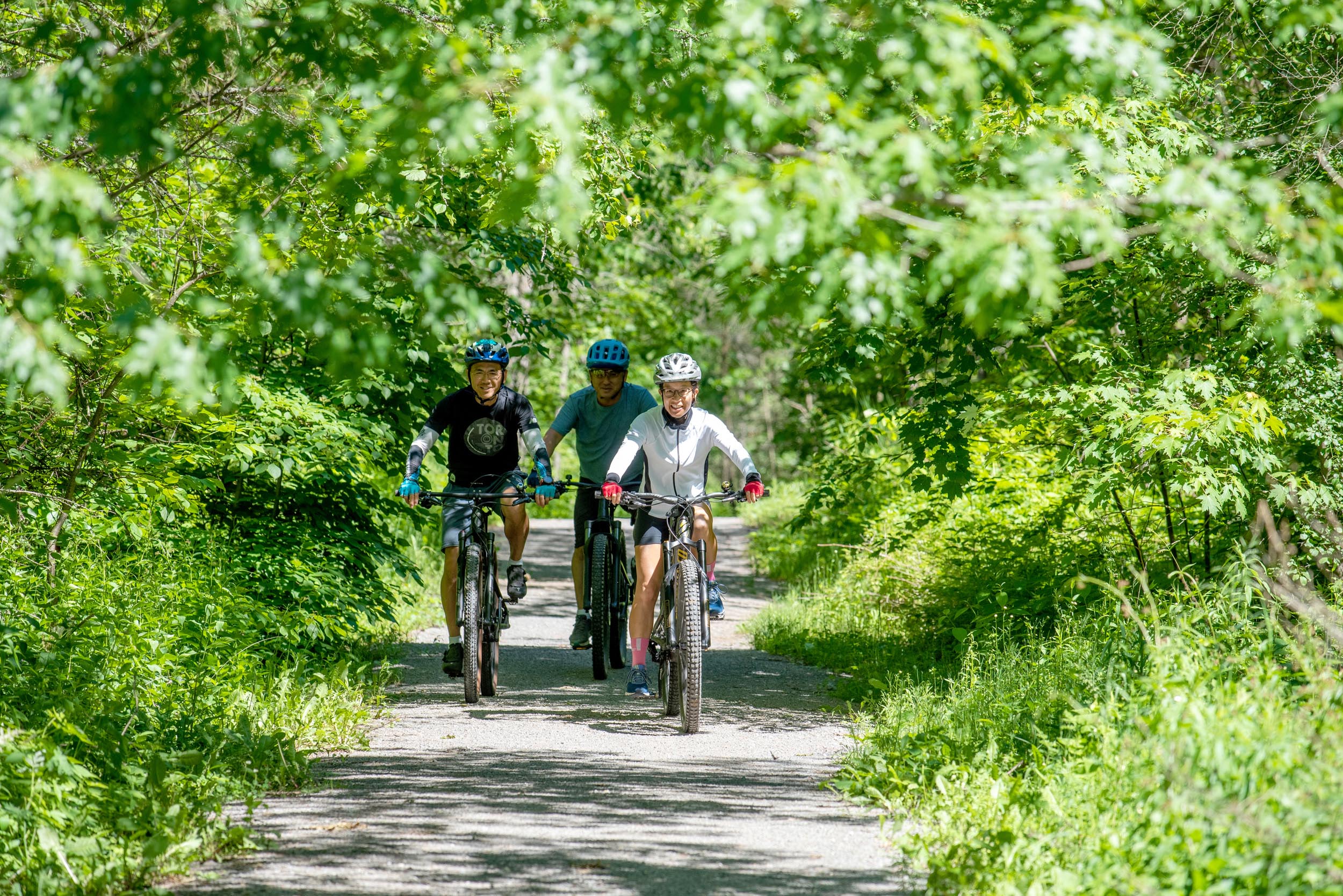 cyclists in forest