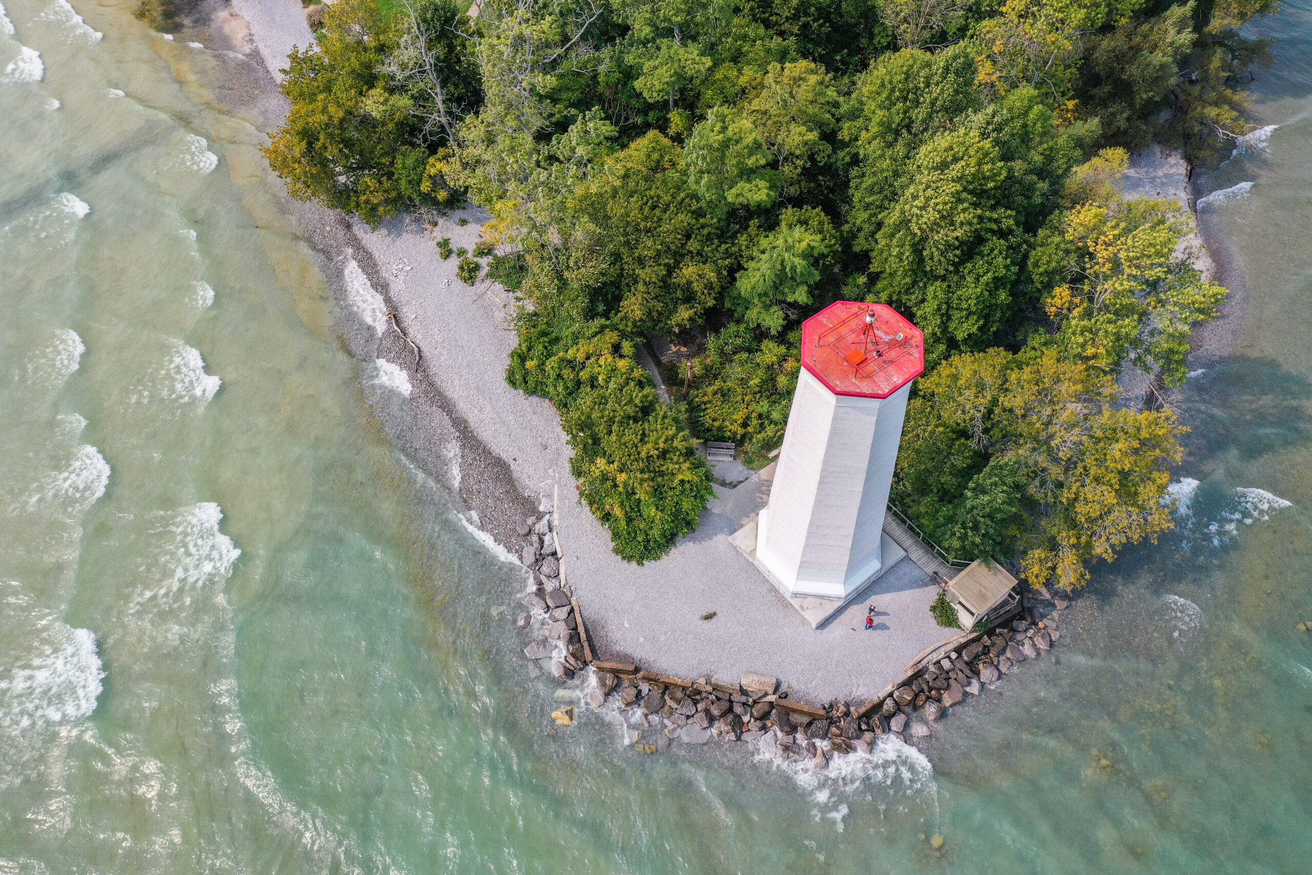 Aerial of lighthouse at Presqu'ile Provincial Park
