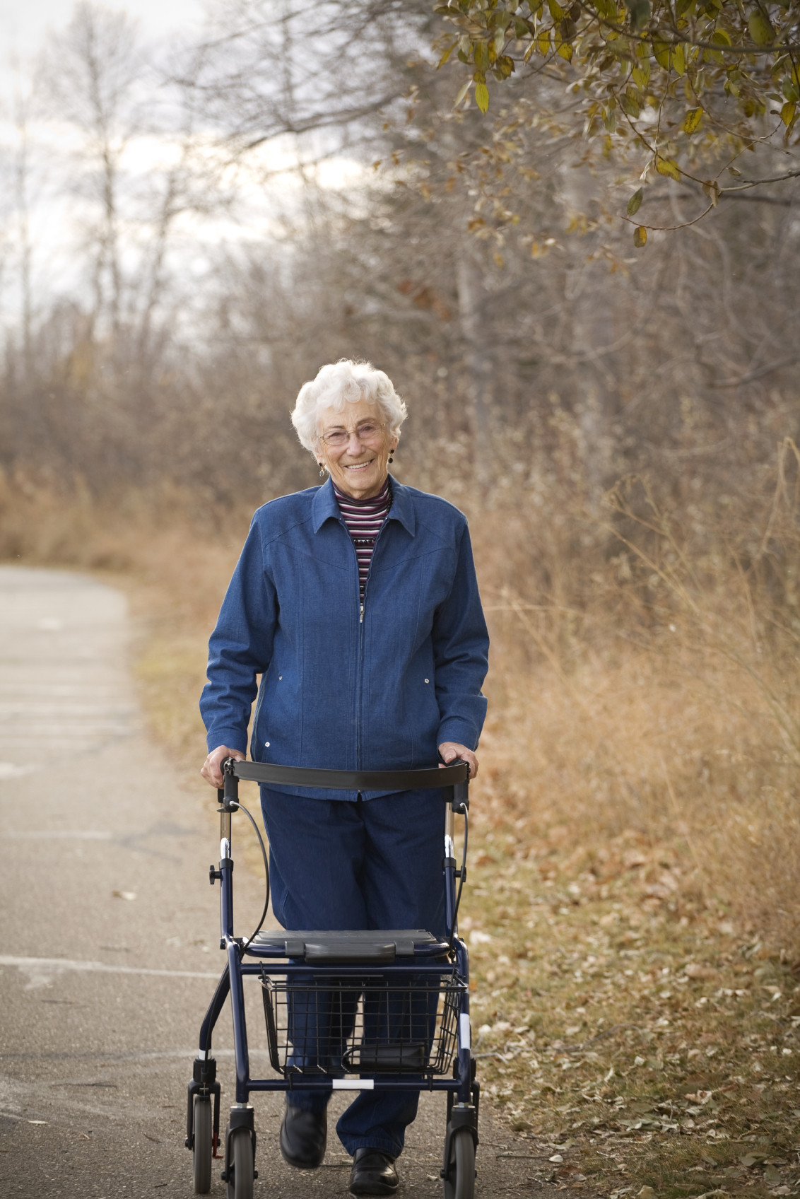 women with walker in forest